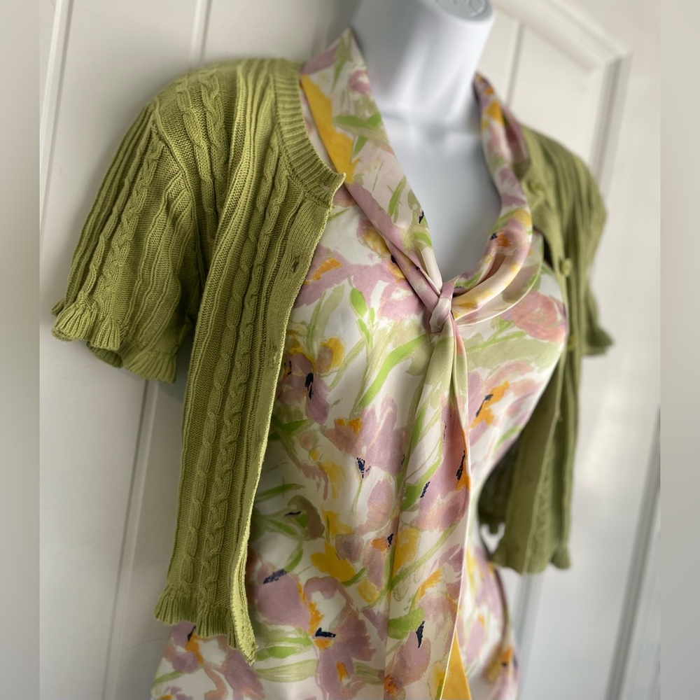 Cable Knit Matcha Green Cardigan Button Up Sweater Top Sz Medium in EUC by 00.
